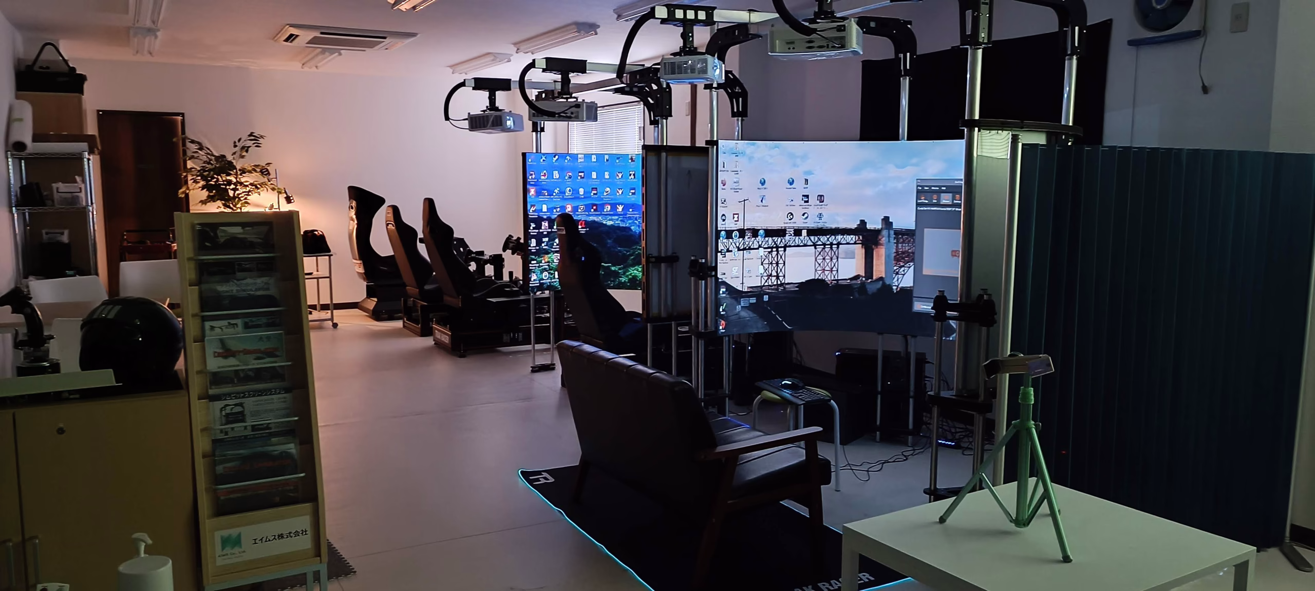 SimPit Store showroom floor in Tokyo — multiple full-scale rigs under one roof